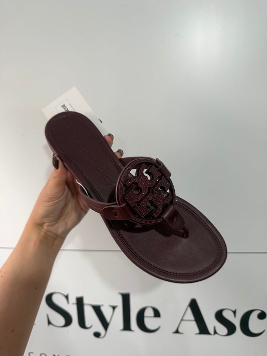 Burgundy Tory Burch Flip Flops, 6.5