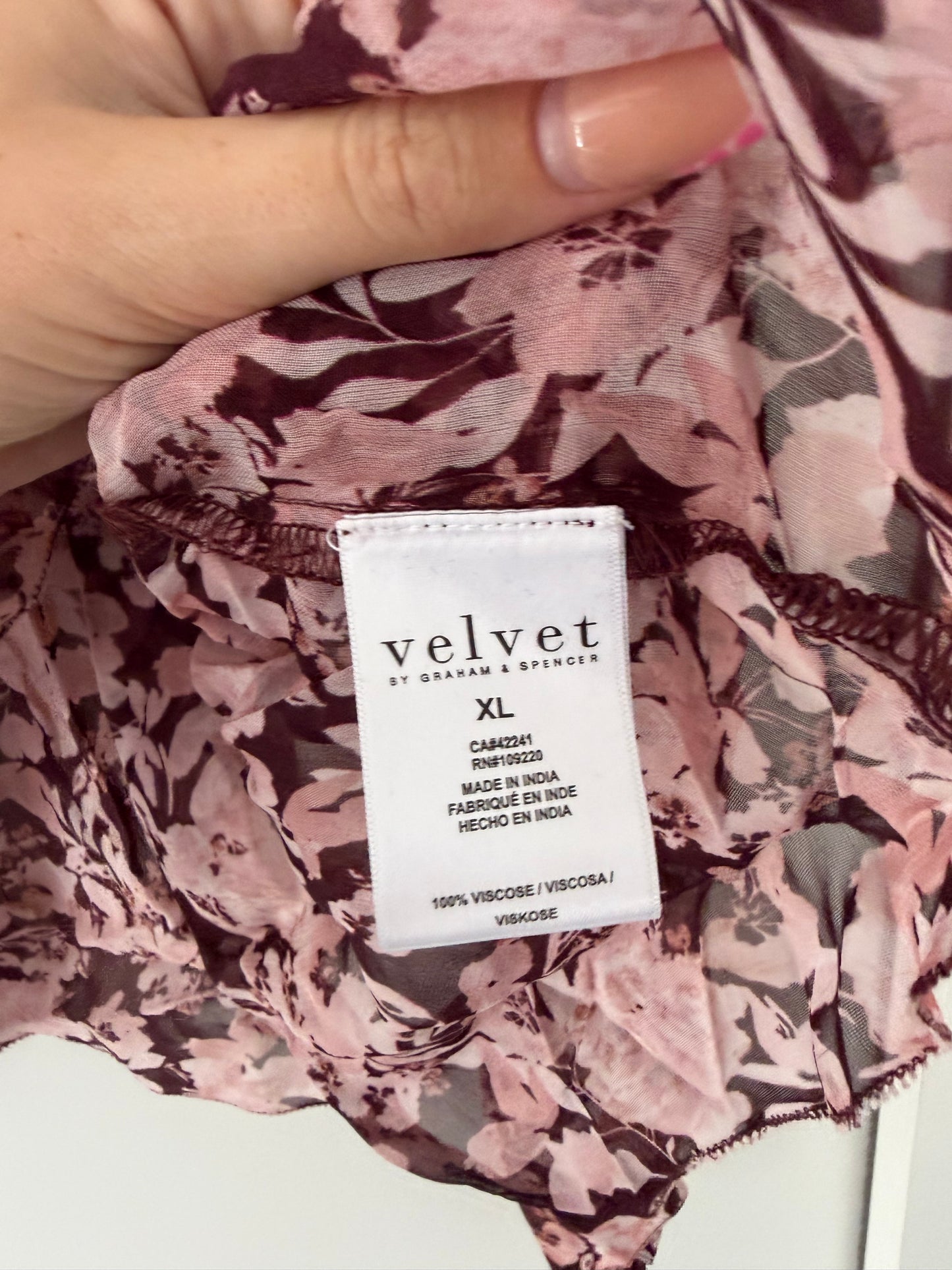 Pre-loved Pattern Pink Velvet by Graham & Spencer Blouse, XL, BNWT