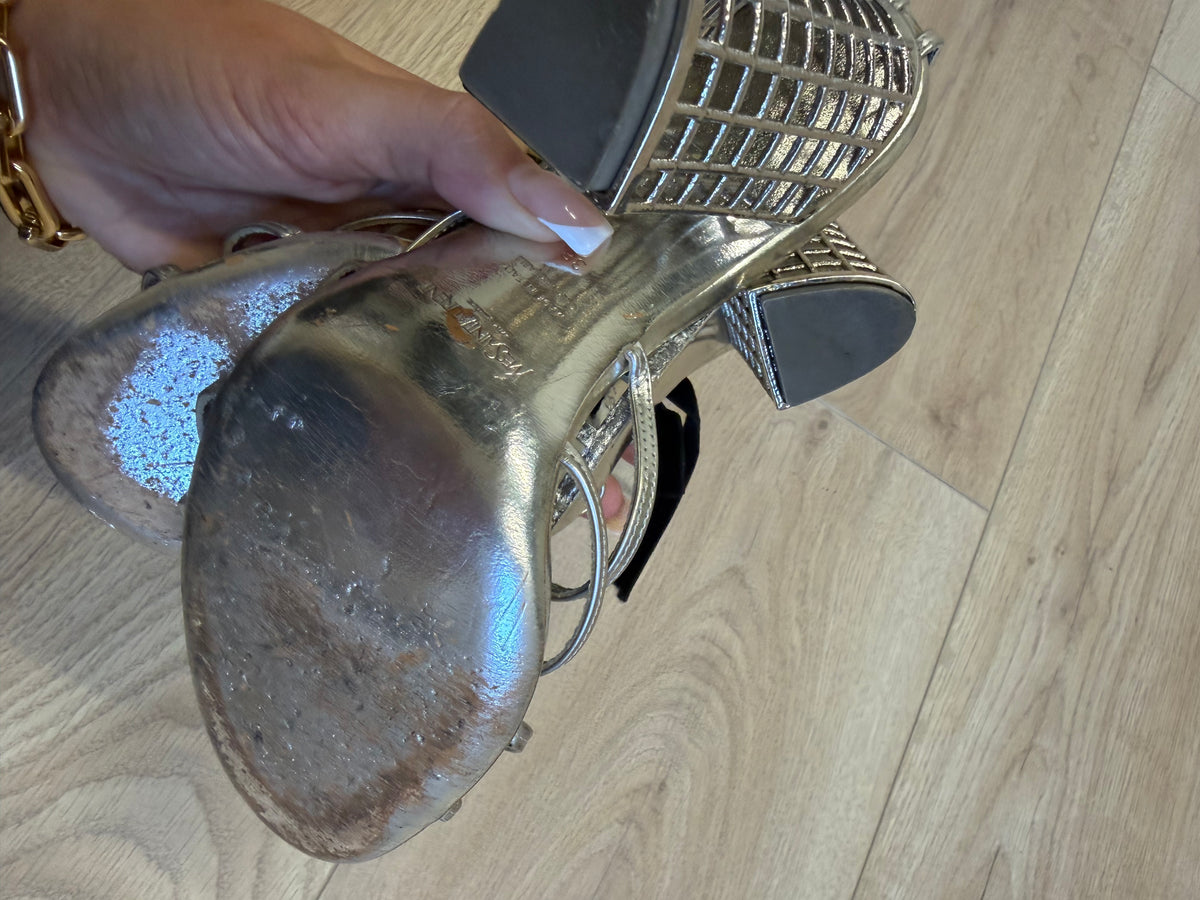 Preloved YSL Yves Saint Laurent Heels Size 5 Silver Cage