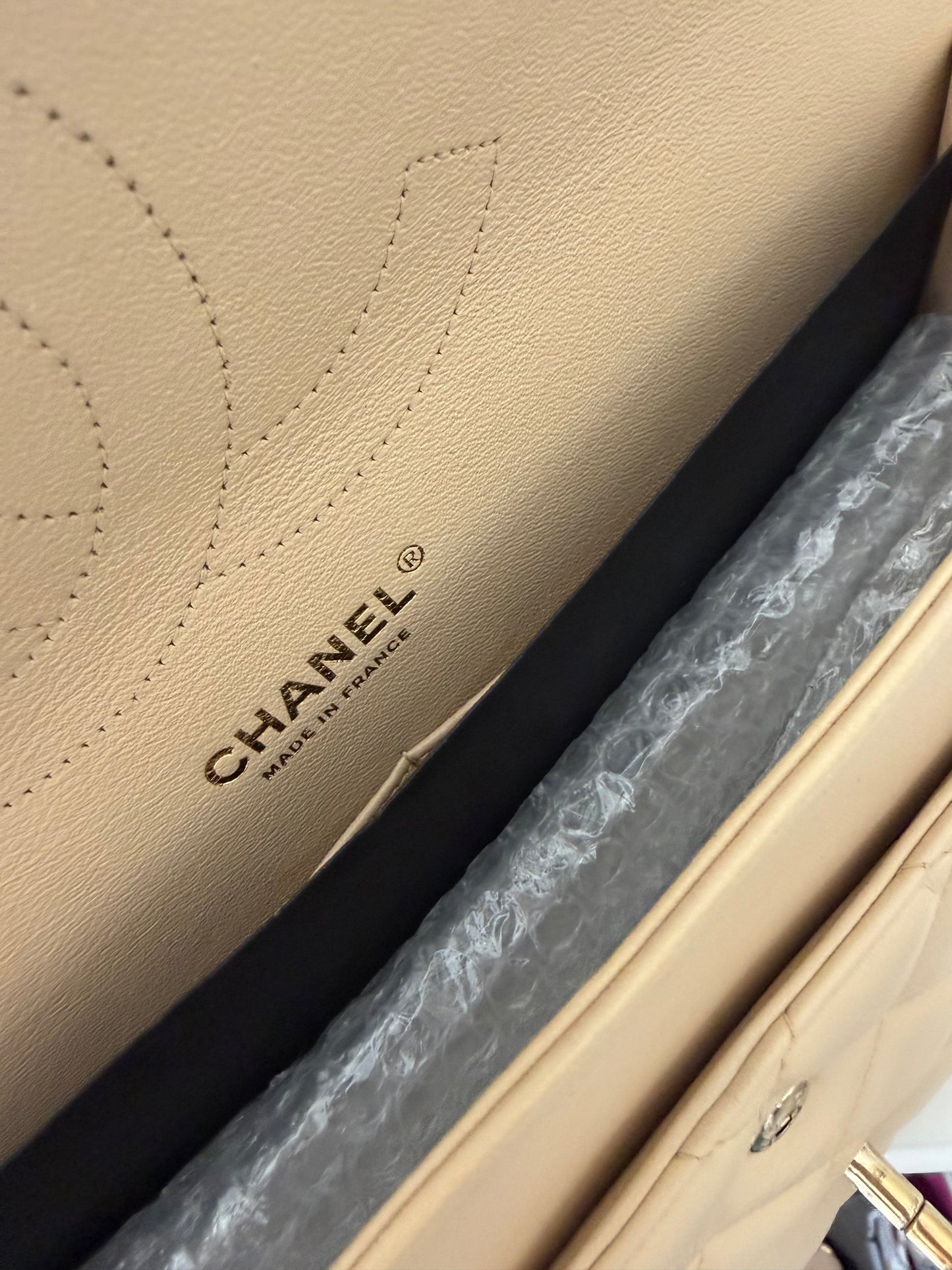 Preowned, Beige Nude with Gold Hardware Chanel Bag, Jumbo Double Flap
