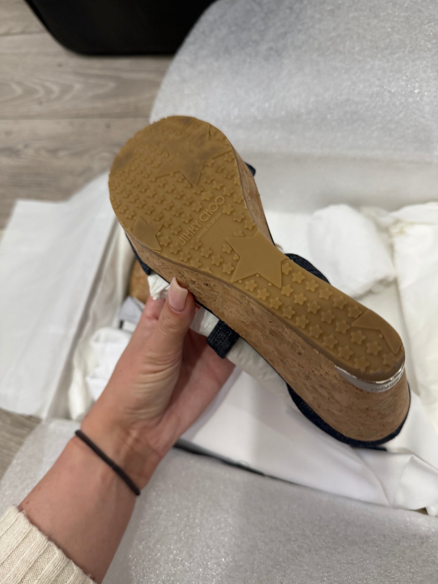 Denim Porta 100 Jimmy Choo Wedges, Size 37