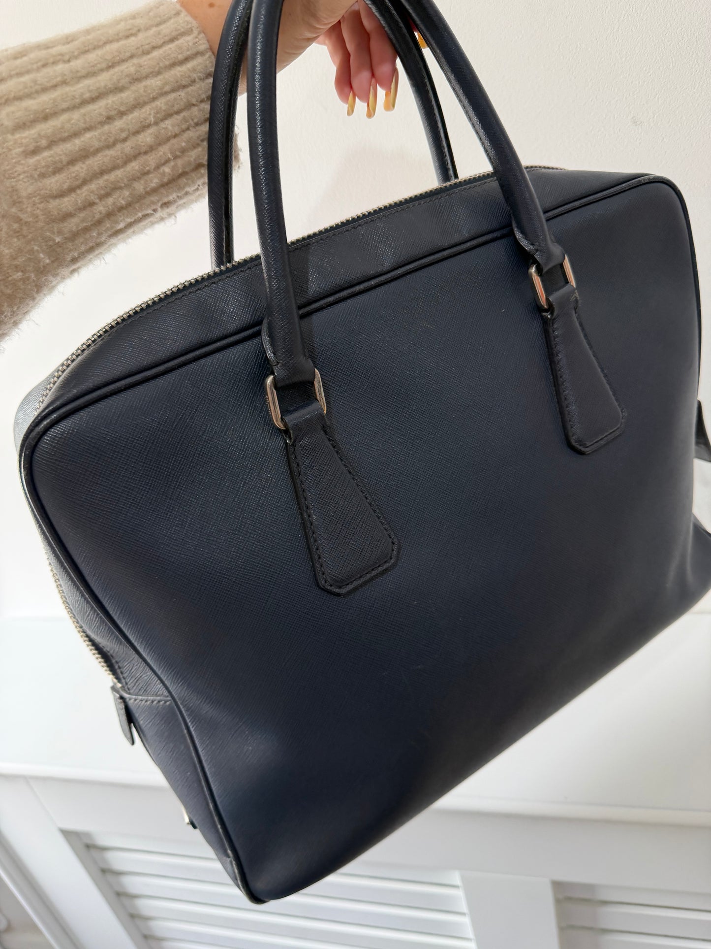Preloved Grained Leather Prada Laptop Bag