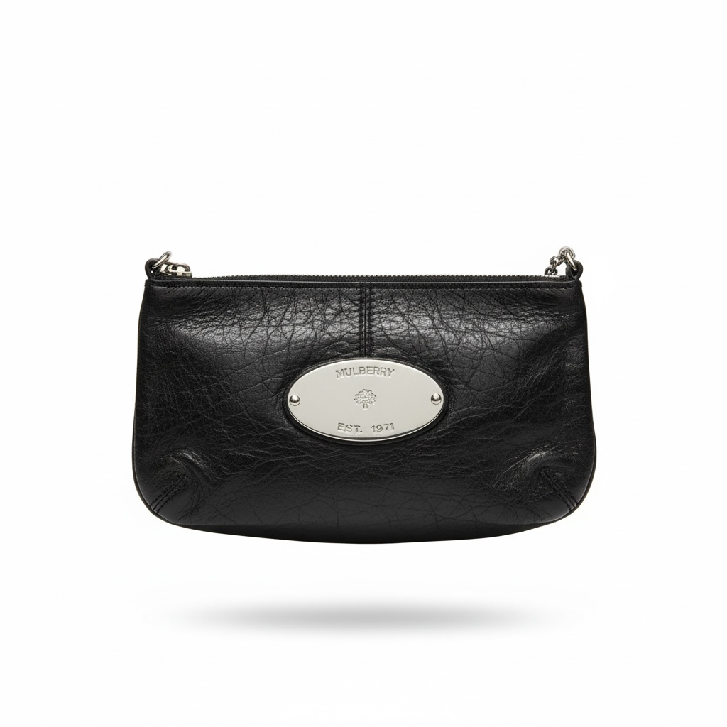 Black Patent Mulberry Shoulder Bag, Charlie Pochette with Chain