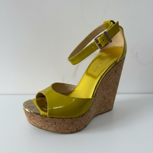 Preloved, Yellow Jimmy Choo Wedges, Size 37.5 - UK 4.5