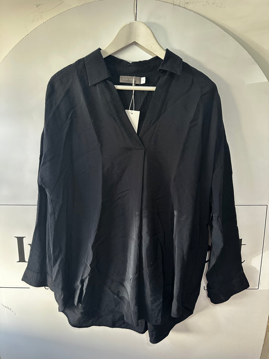Navy Mint Velvet Blouse, Oversized S