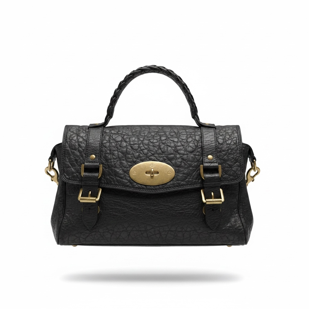 Preloved Black and Gold Mulberry Alexa Bag, Medium