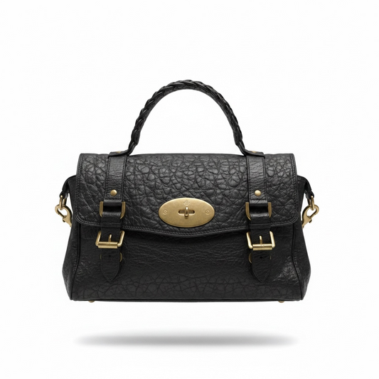 Preloved Black and Gold Mulberry Alexa Bag, Medium