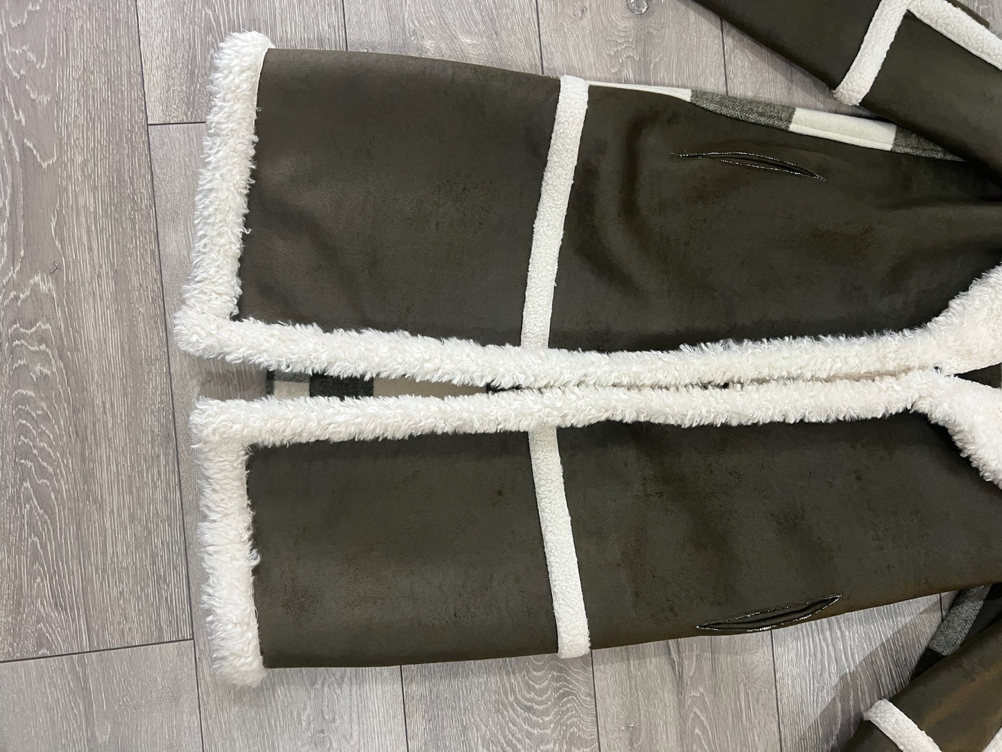 Pre-owned reversible cream and gree Beaumont Long jacket, Size 10