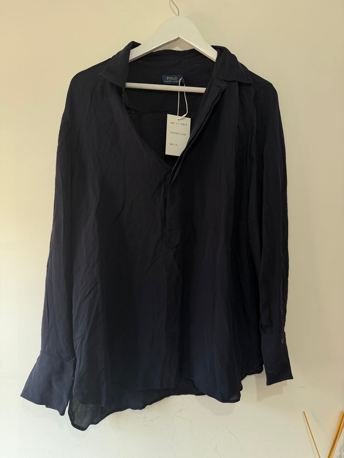 Preloved Navy Blue Polo Ralph Lauren Blouse, Size XL
