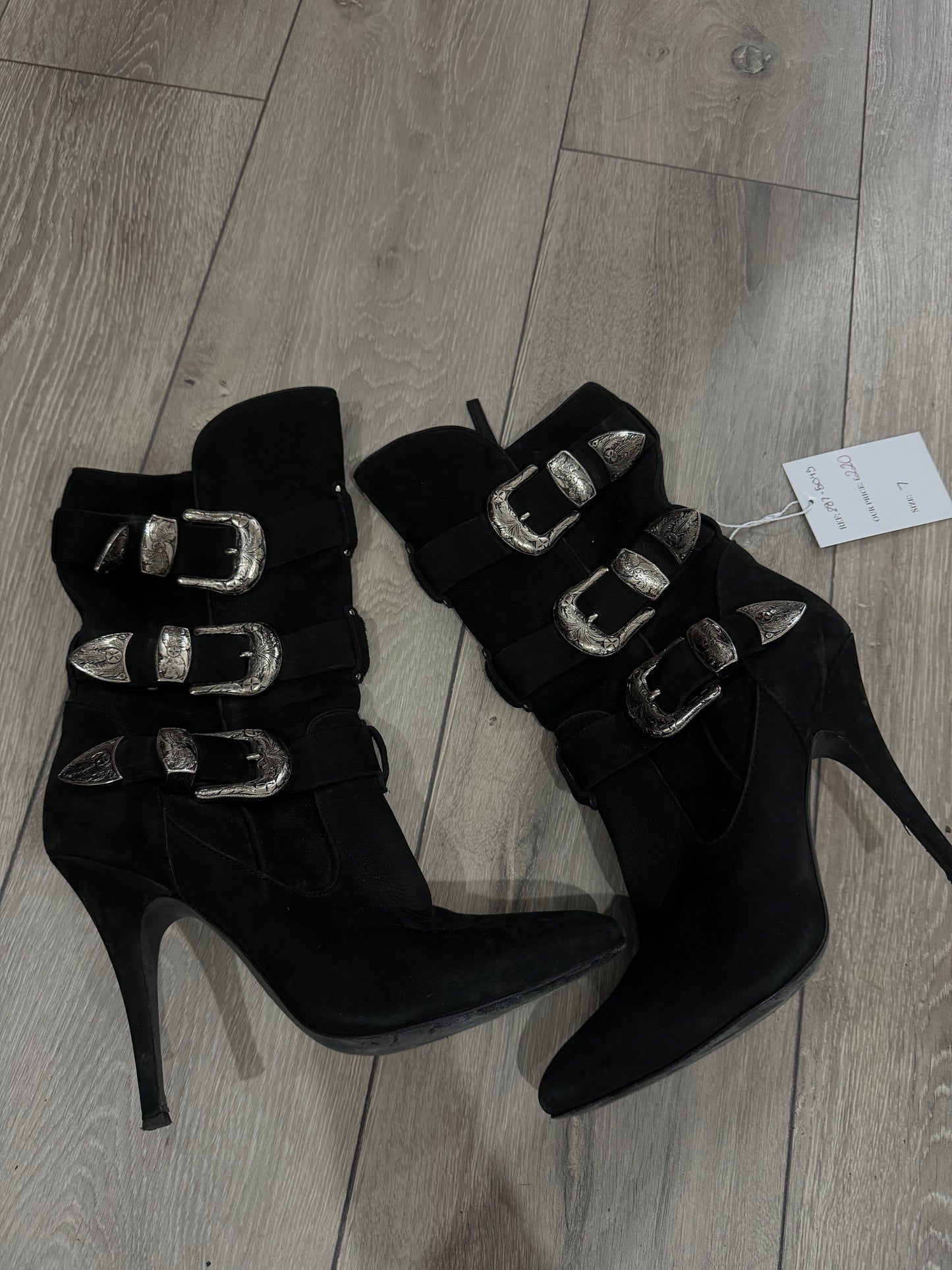 Black Balmain Suede heeled boots, 7