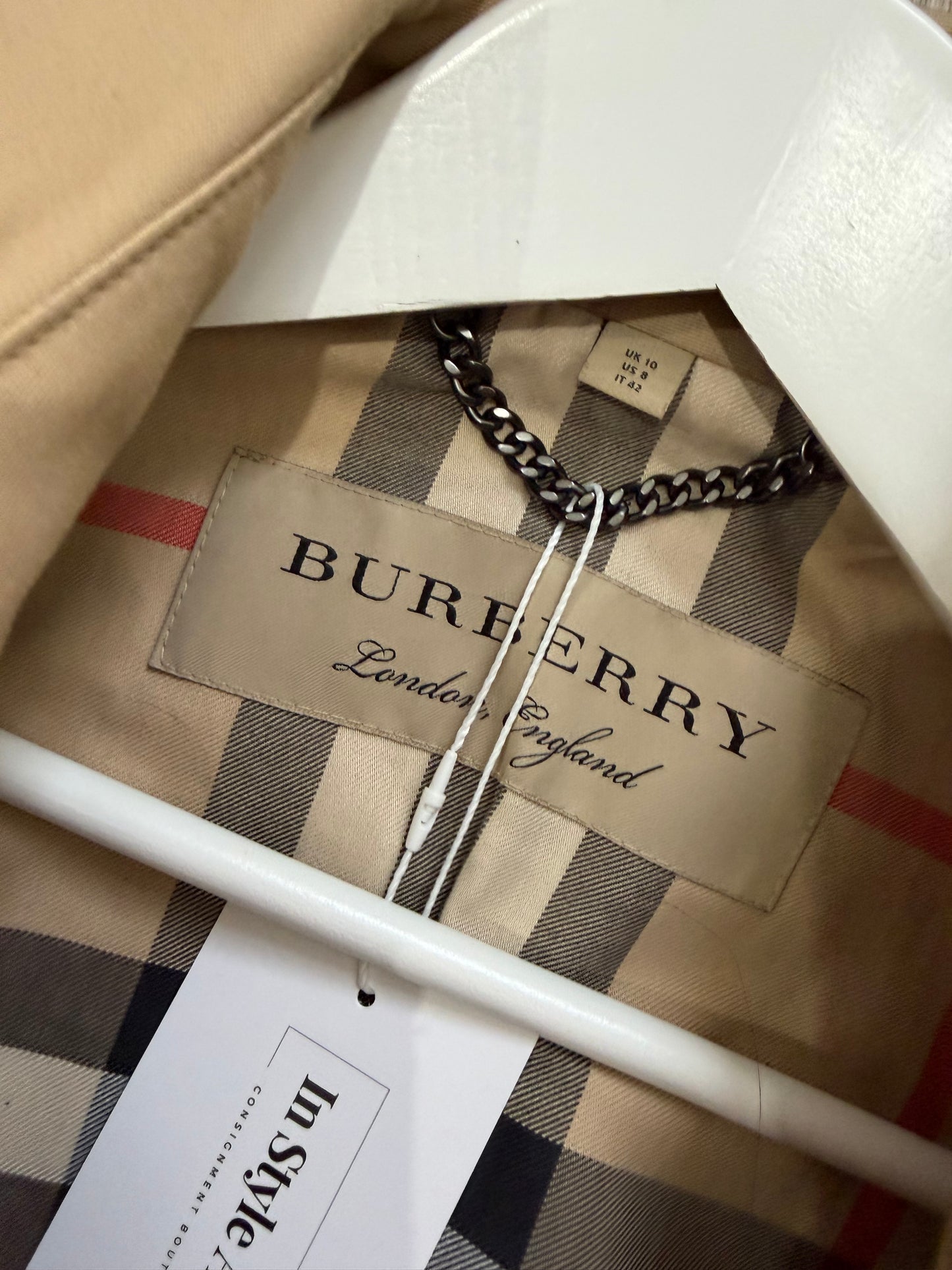 Beige Burberry Trench Coat, Size 10