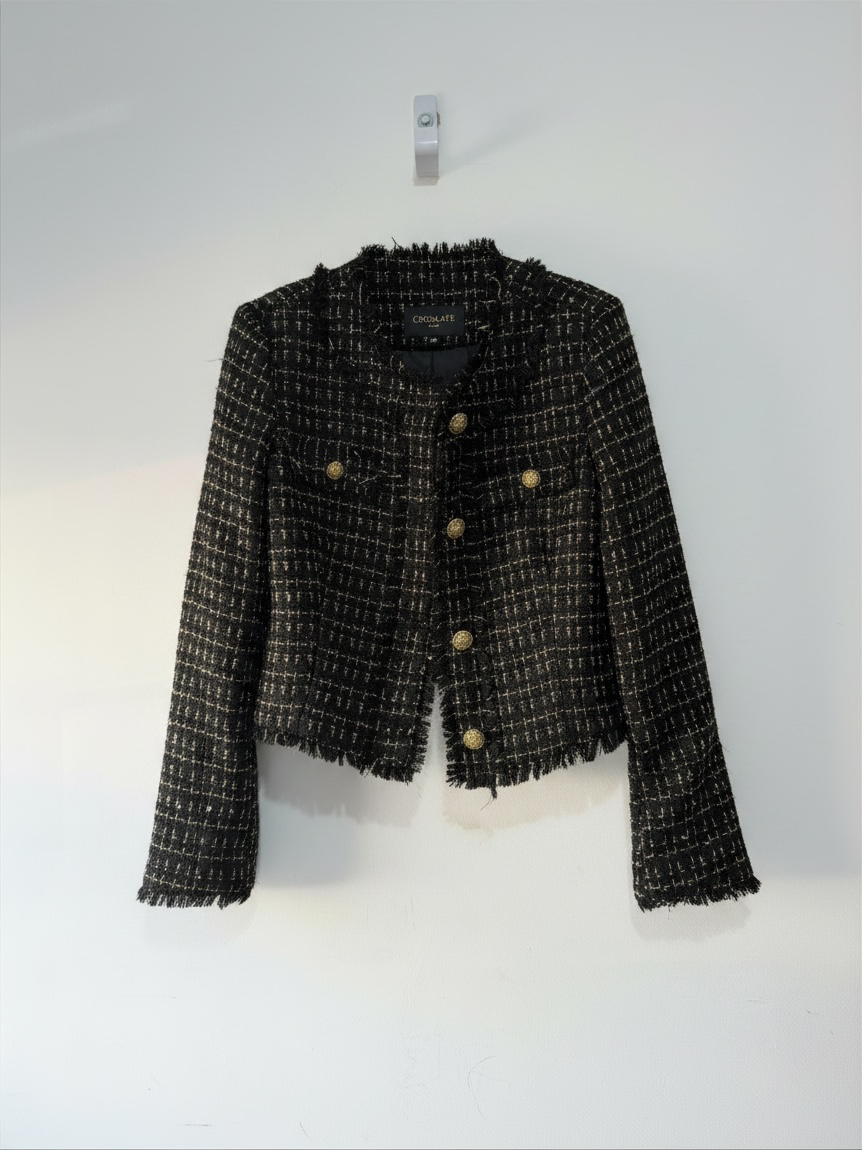 Preloved Choklate Jacket Blazer Size 12 Black and Gold