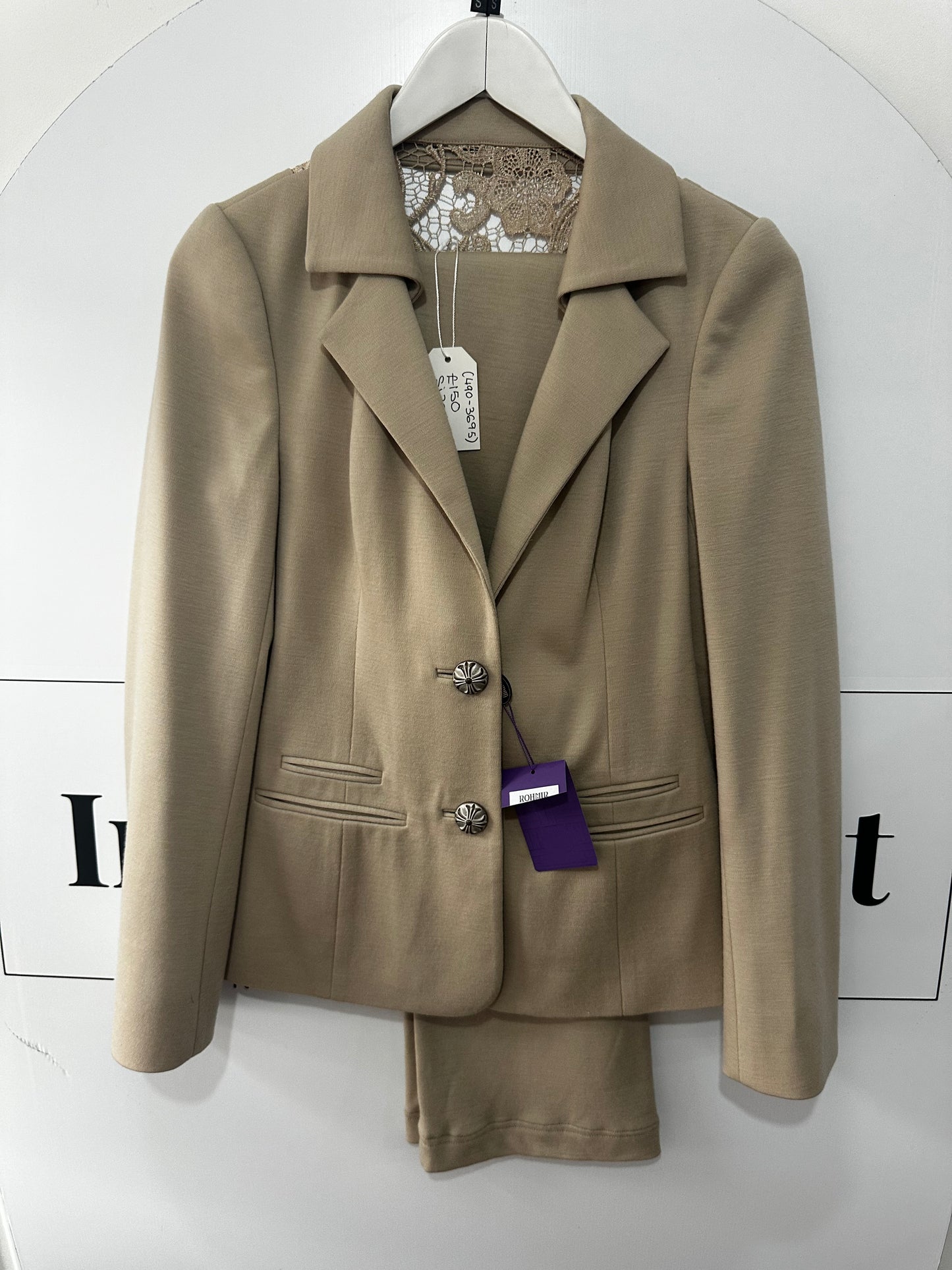 Beige Rohmir Silk Suit, Size S