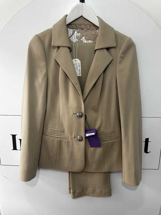 Beige Rohmir Silk Suit, Size S