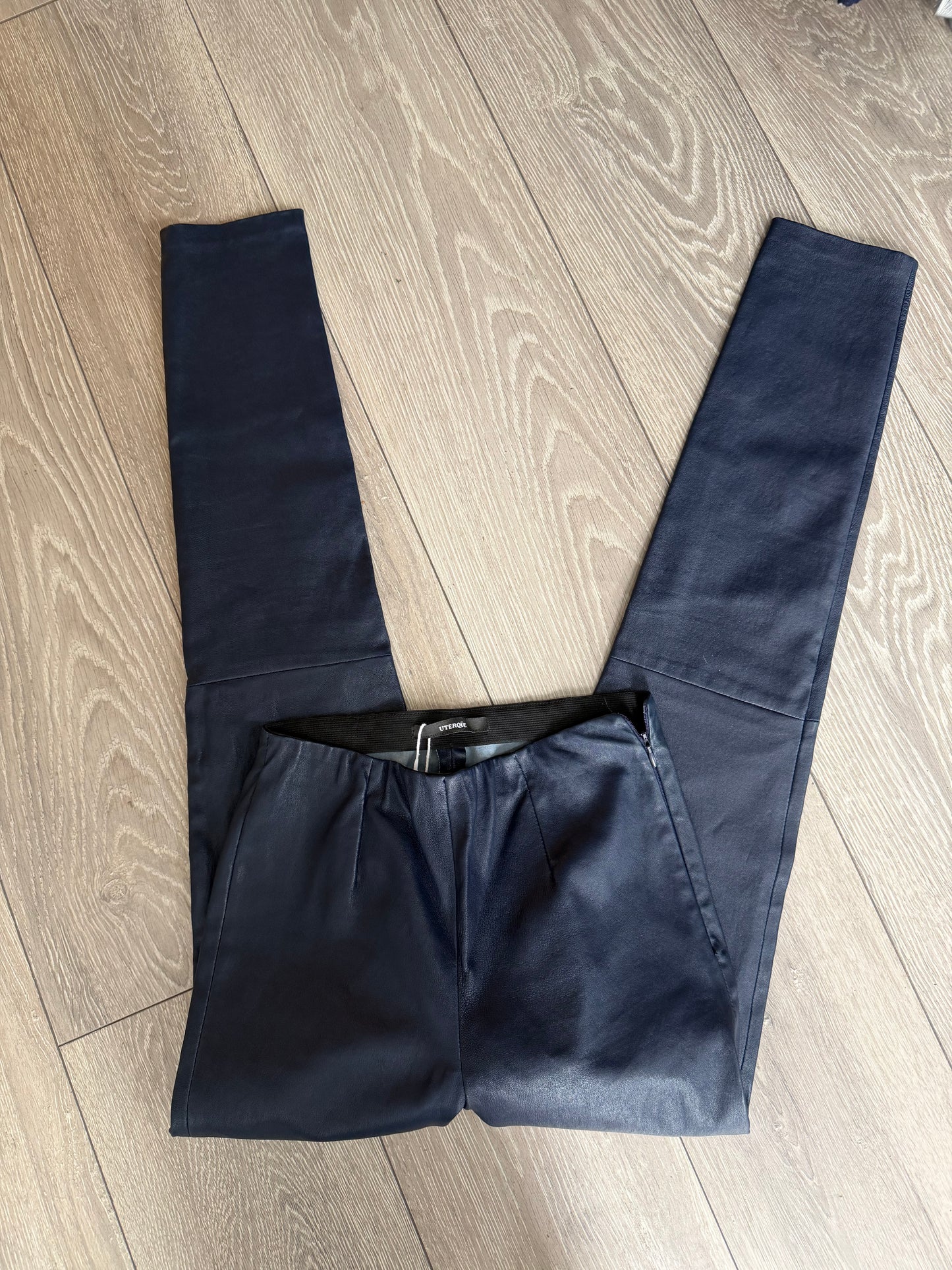Preloved Uterque Leather Trousers Small Navy