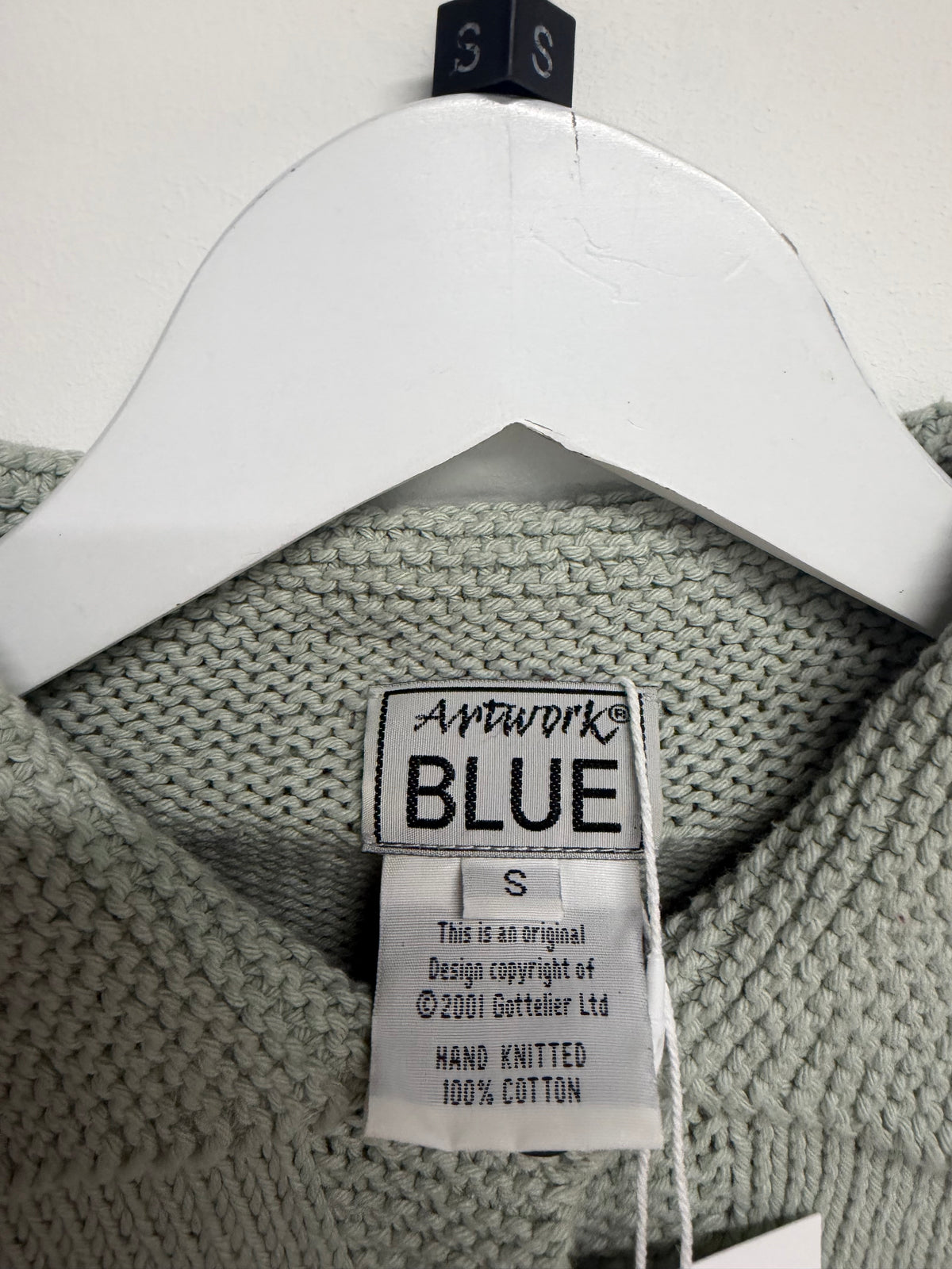 Preloved Artwork Blue Knitted Cardigan Size Small Mint Green