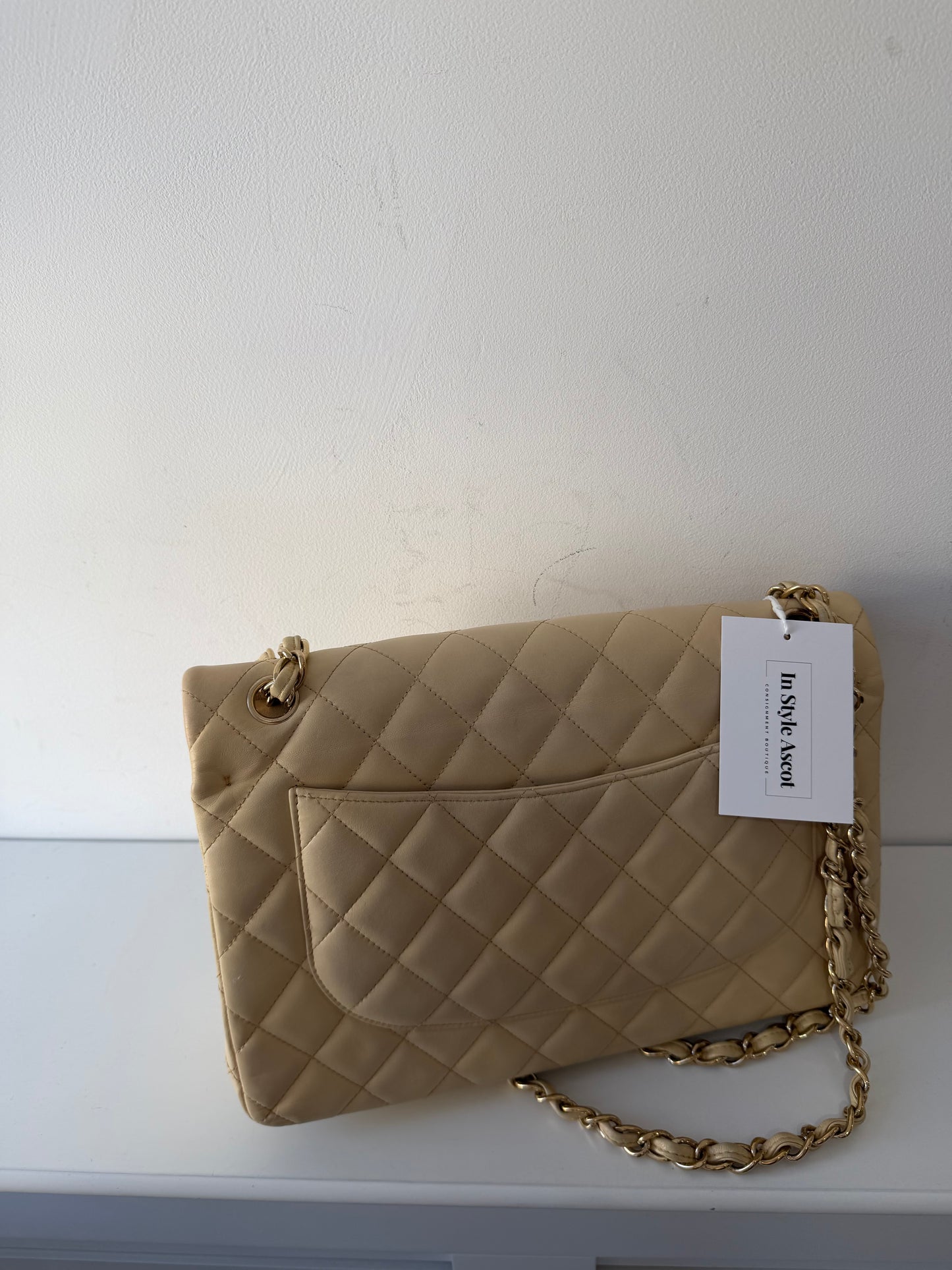 Preowned, Beige Nude with Gold Hardware Chanel Bag, Jumbo Double Flap