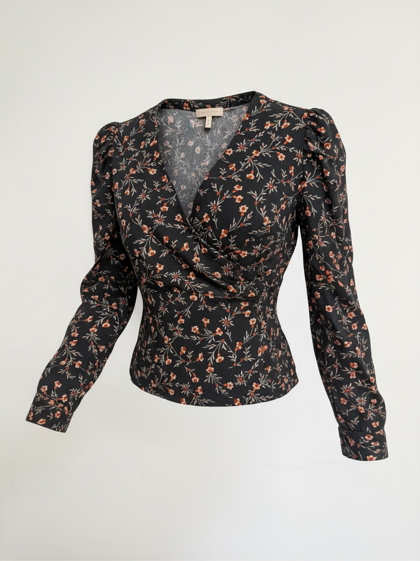 Preloved Rebecca Taylor Blouse Size 8 Black Floral