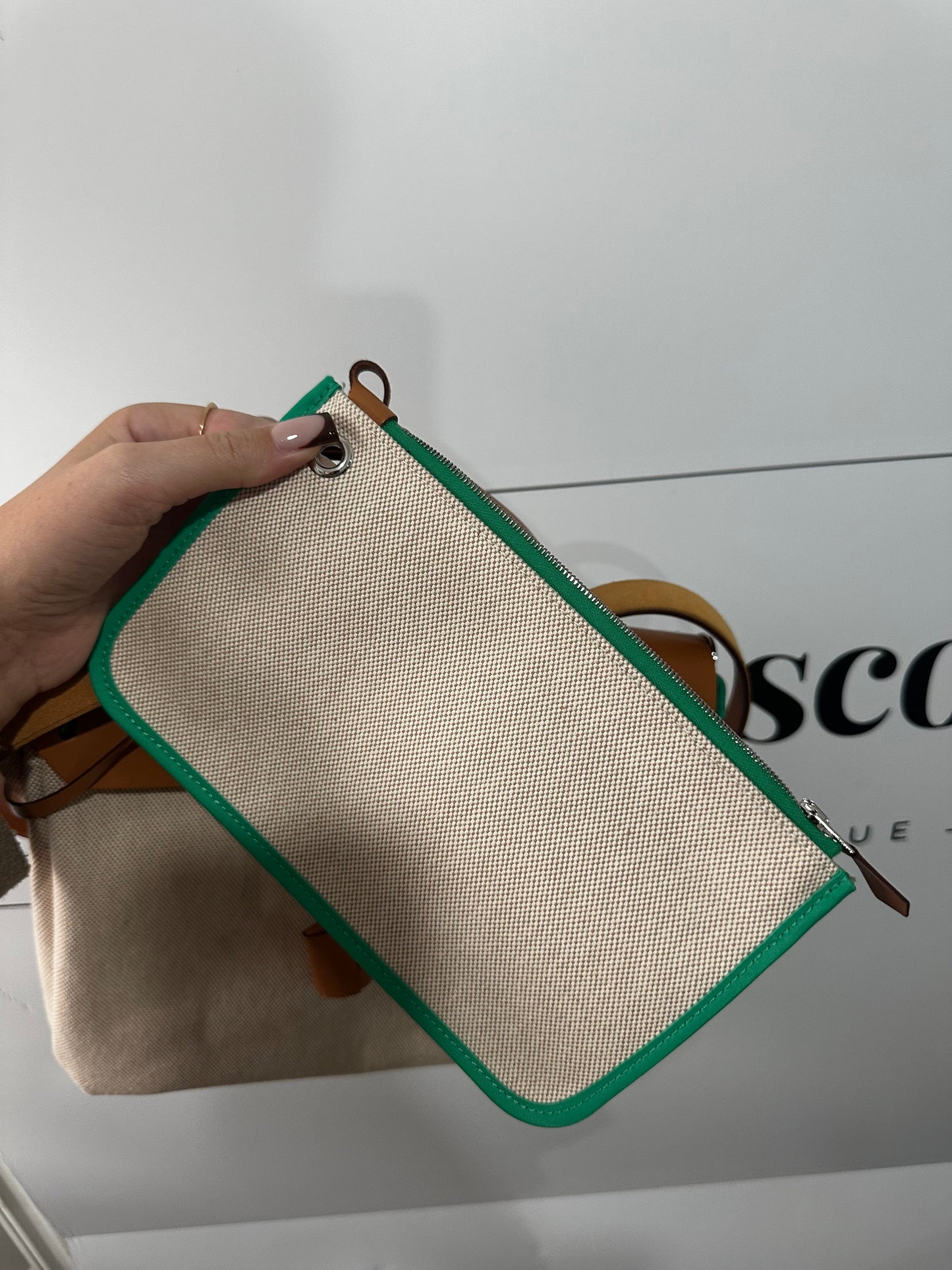 Cream and Green Hermes Herbag, Handbag