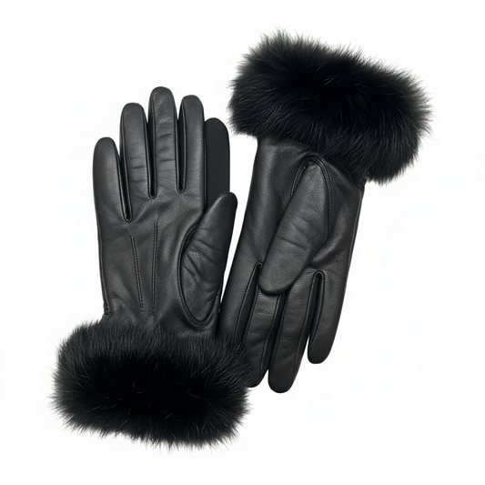 Black with Faux Fur Leather Gloves