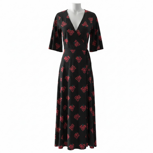 Pre-owned, Black Floral Rebecca De Ravenel Dress, Size 10