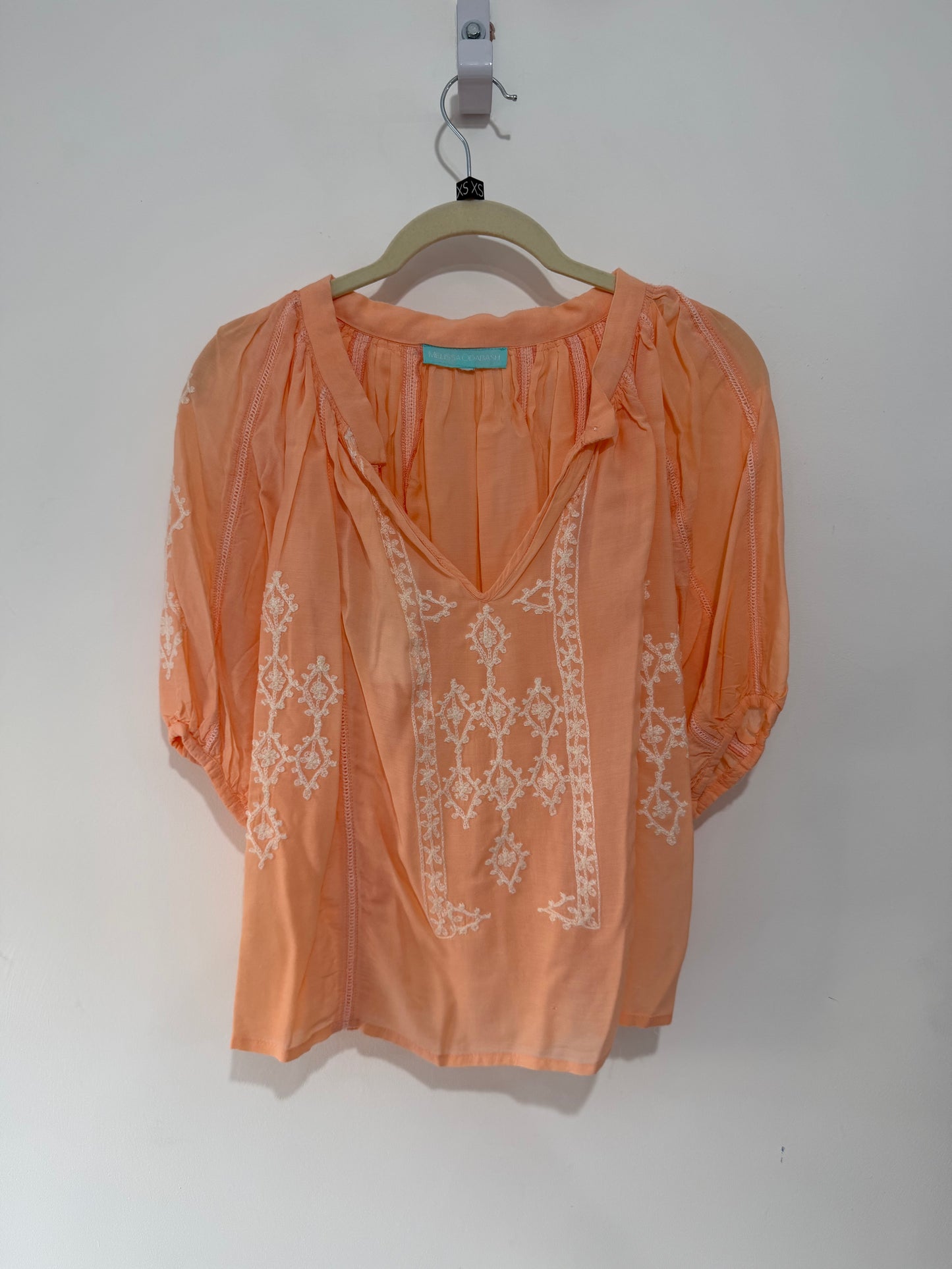 Pre-owned, Salmon Pink/Orange Melissa Obabash Blouse, Size XS/XXS