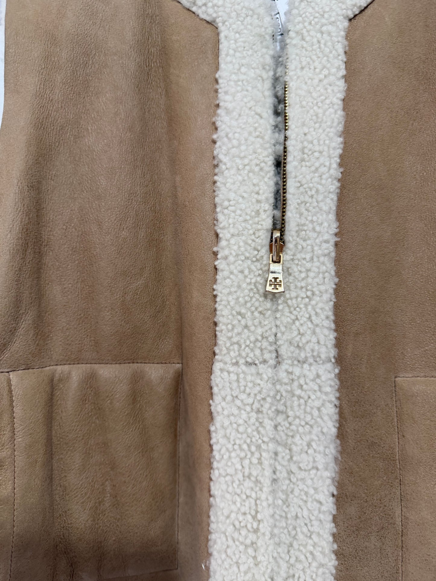 Pre-owned, Tan and Cream Tory Burch Sheepskin Gilet, Reversible Size M