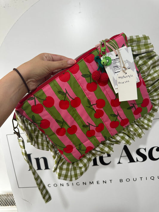 Green, pink with cherries Lib&Jax Pouch, Medium