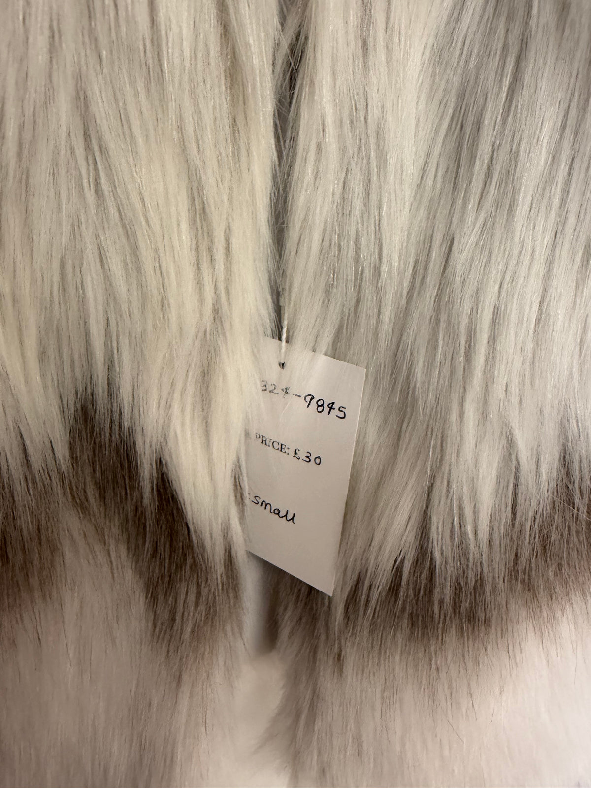 Preloved Faux Fur Coat Grey, Size Small