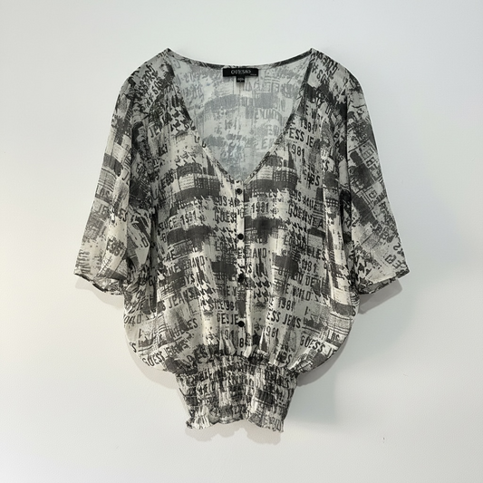 Preloved Black & Taupe Los Angeles Graphic Guess Top, Medium