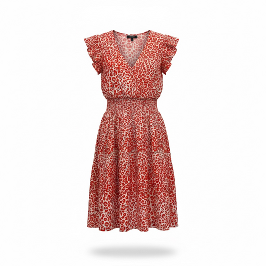 Pre-owned Red and white leopard print Maje Dress, Size 12