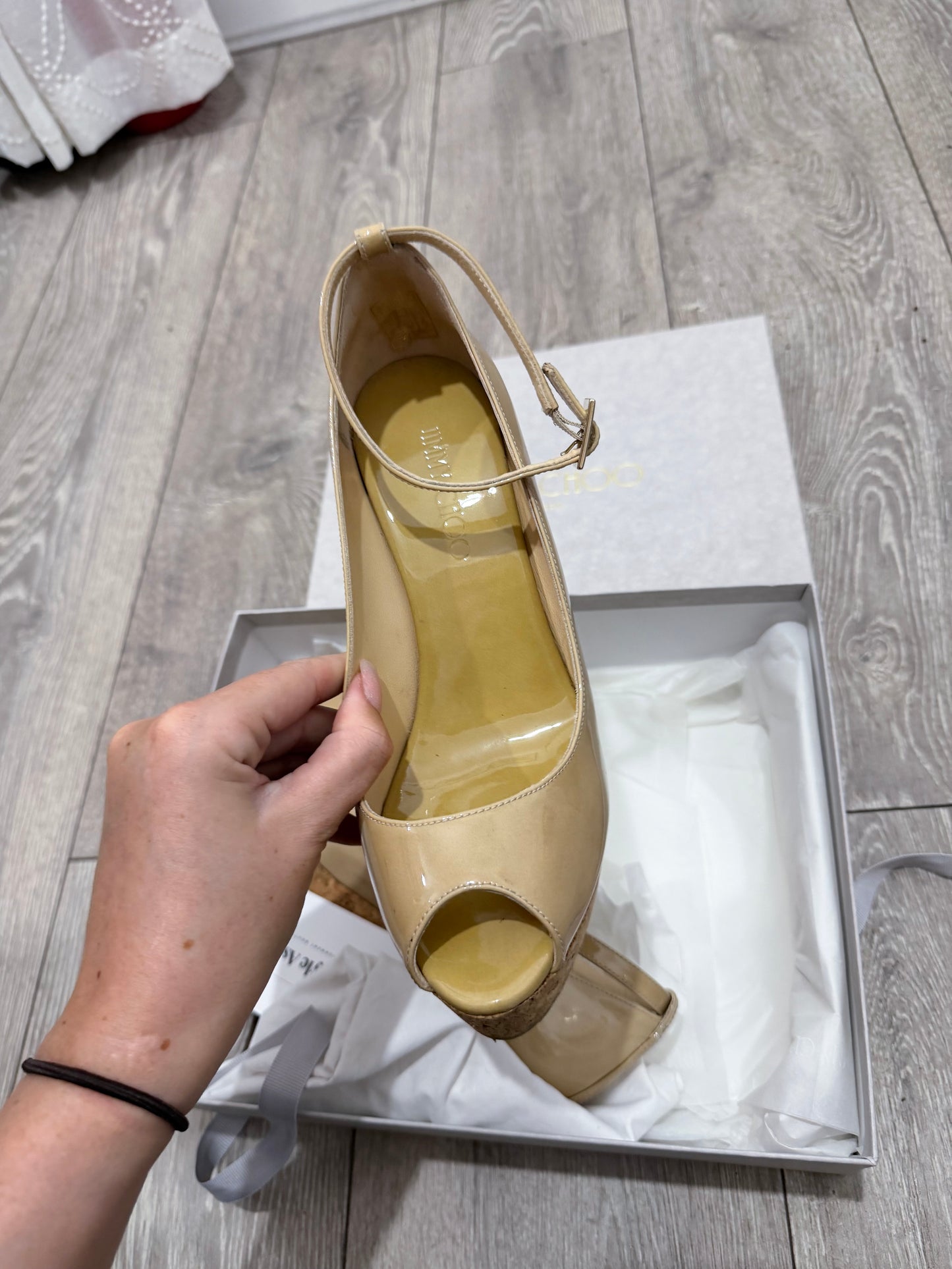 Neutral Jimmy Choo Wedges, Size 38.5 (Fit a 6)