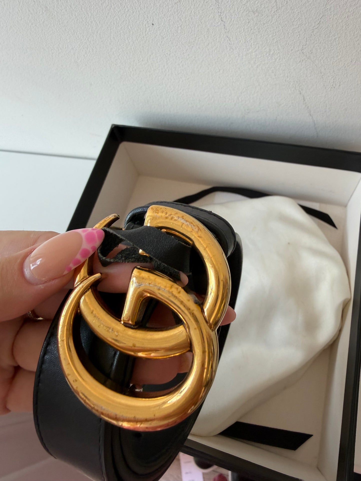 Preloved, Black with Gold hardware Gucci Belt, 70cm - 30 Inch (Small)
