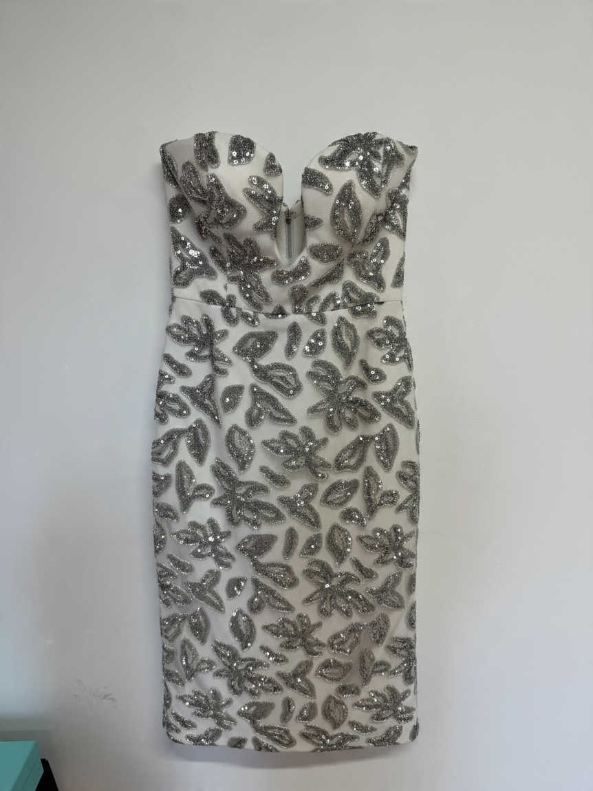 Preloved Rebecca Vallance Dress Size UK 8 White and Silver Sequin