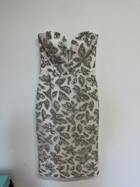 Preloved Rebecca Vallance Dress Size UK 8 White and Silver Sequin