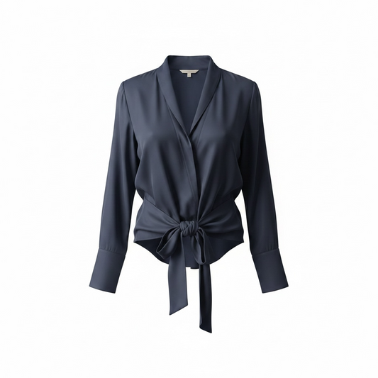 Preloved Navy Blue Dea Kudibal Silk Blouse, Size XXL