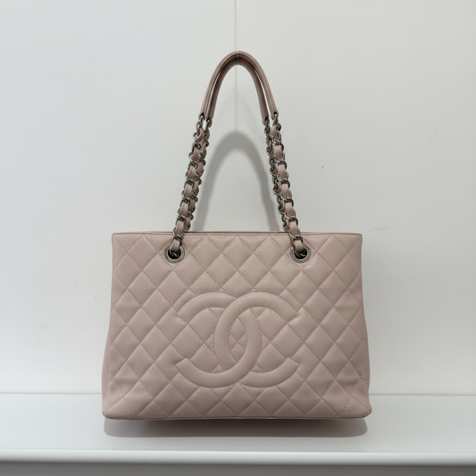Preloved, Pink Chanel Classic Quilted Grand Shopping Tote, Silver Hardware