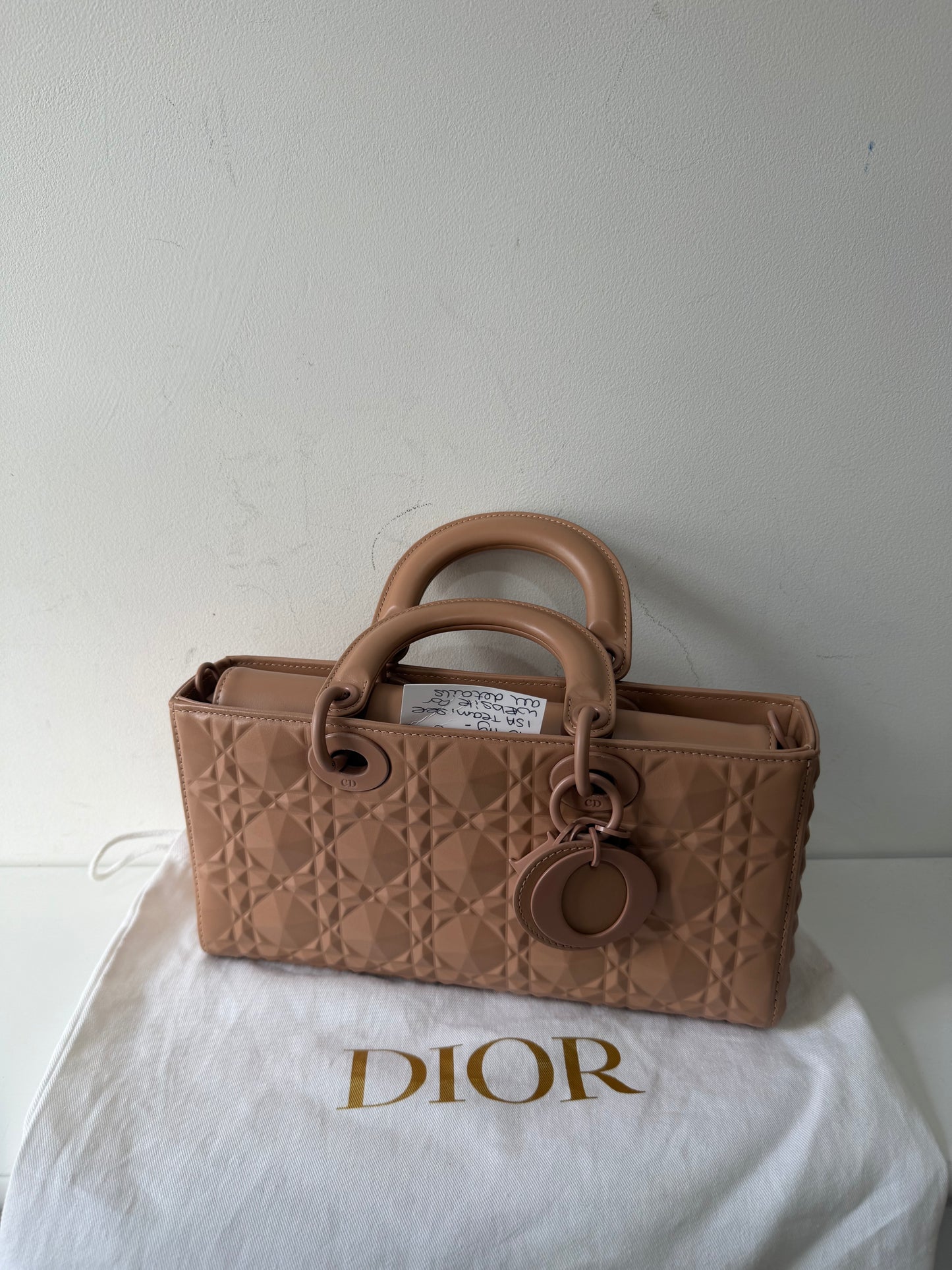 Preowned but BRAND NEW, Rose Beige Christian Dior Lady D-Joy Handbag, Mini, with 2 extra straps