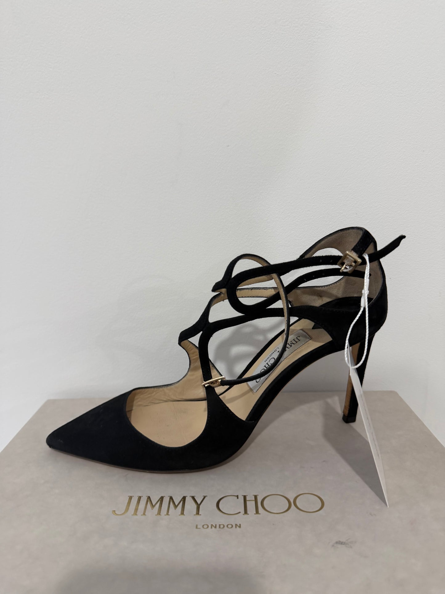 Preloved Black Suede Jimmy Choo Heels, Lance, Size 6.5