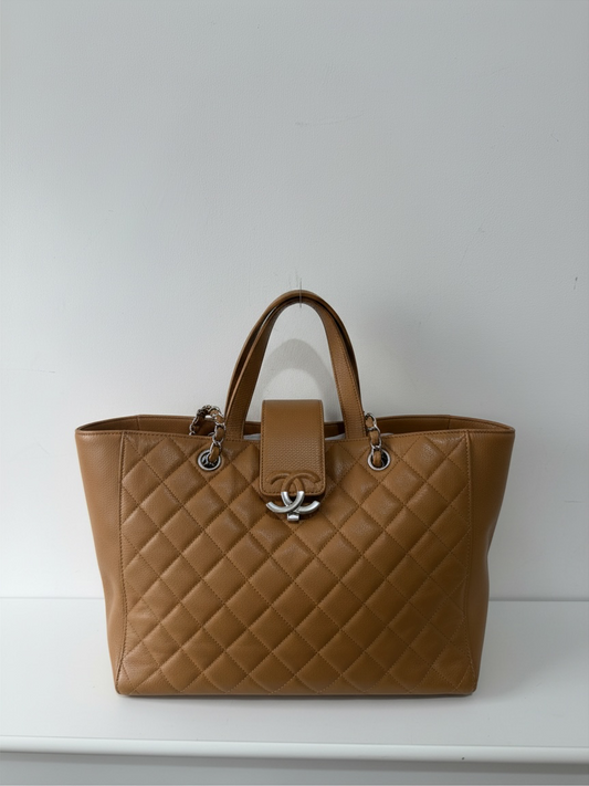 Preloved Chanel Handbag Tote Shopper Tan