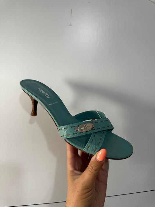 Blue Vintage Fendi Kitten Heel Mule, Size 37 (3.5-4)