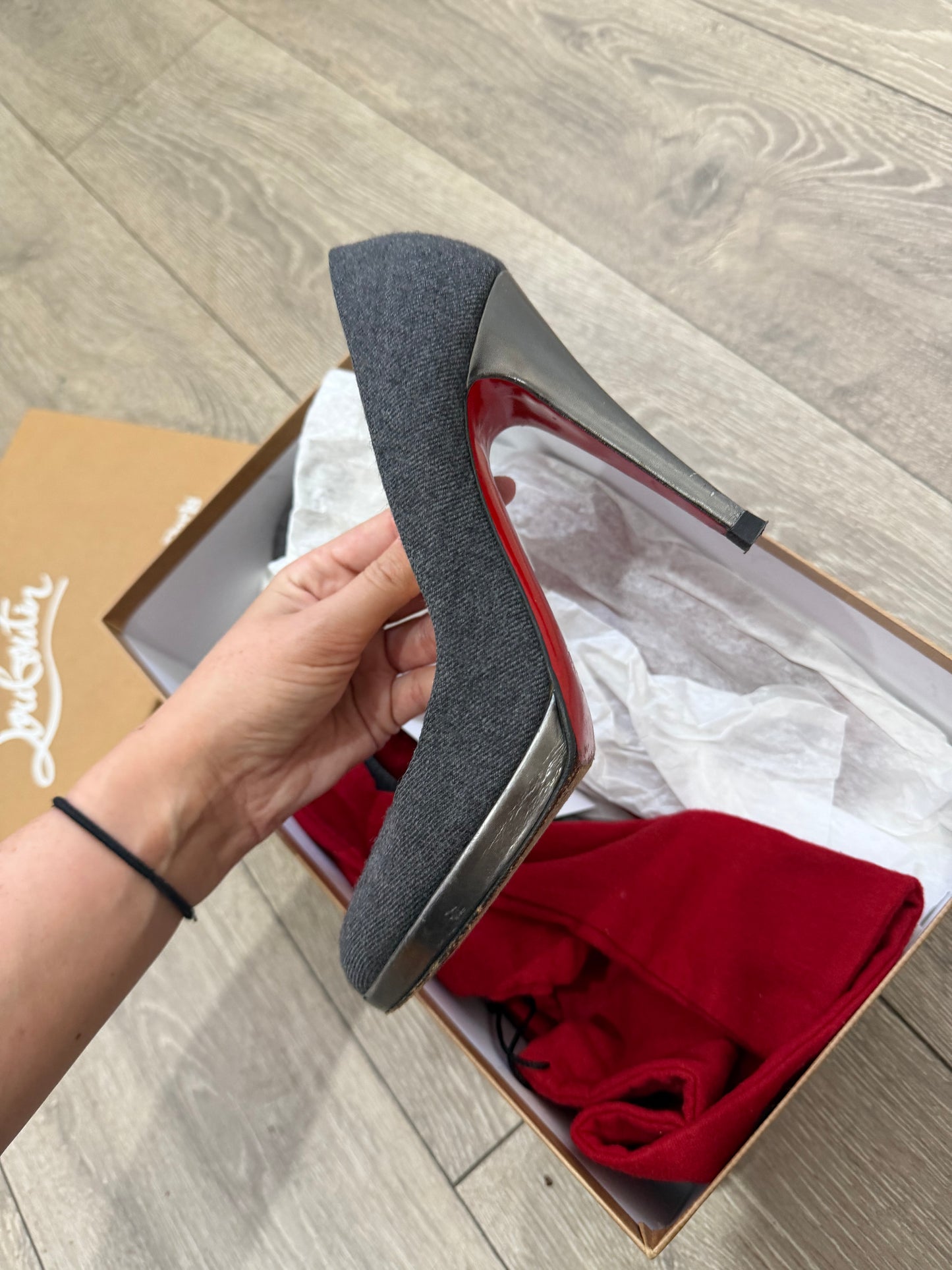 Grey Fabric Christian Louboutin Heels, Size 37.5