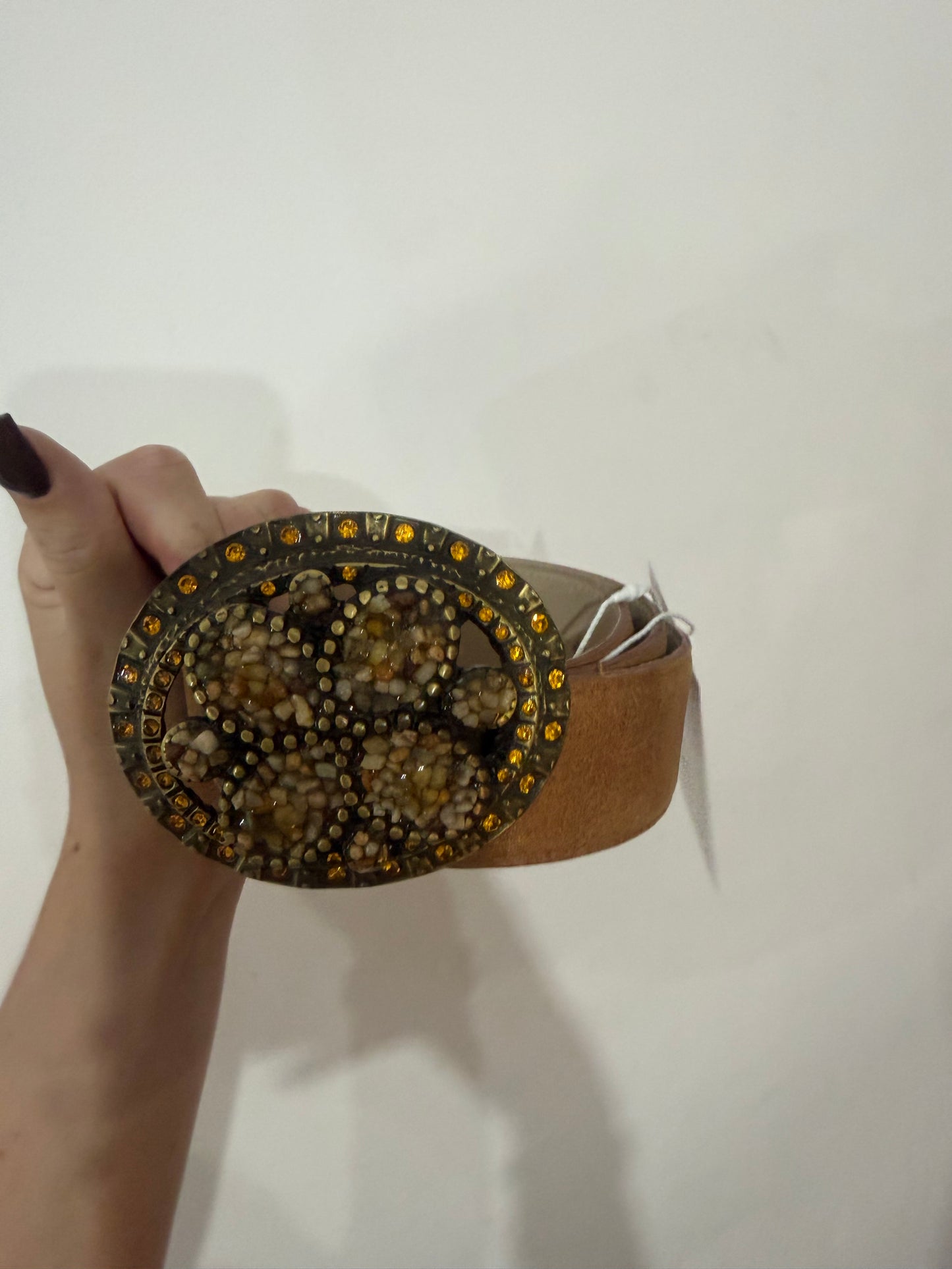 Brown Big Buckle Harrods Belt, Size M/L