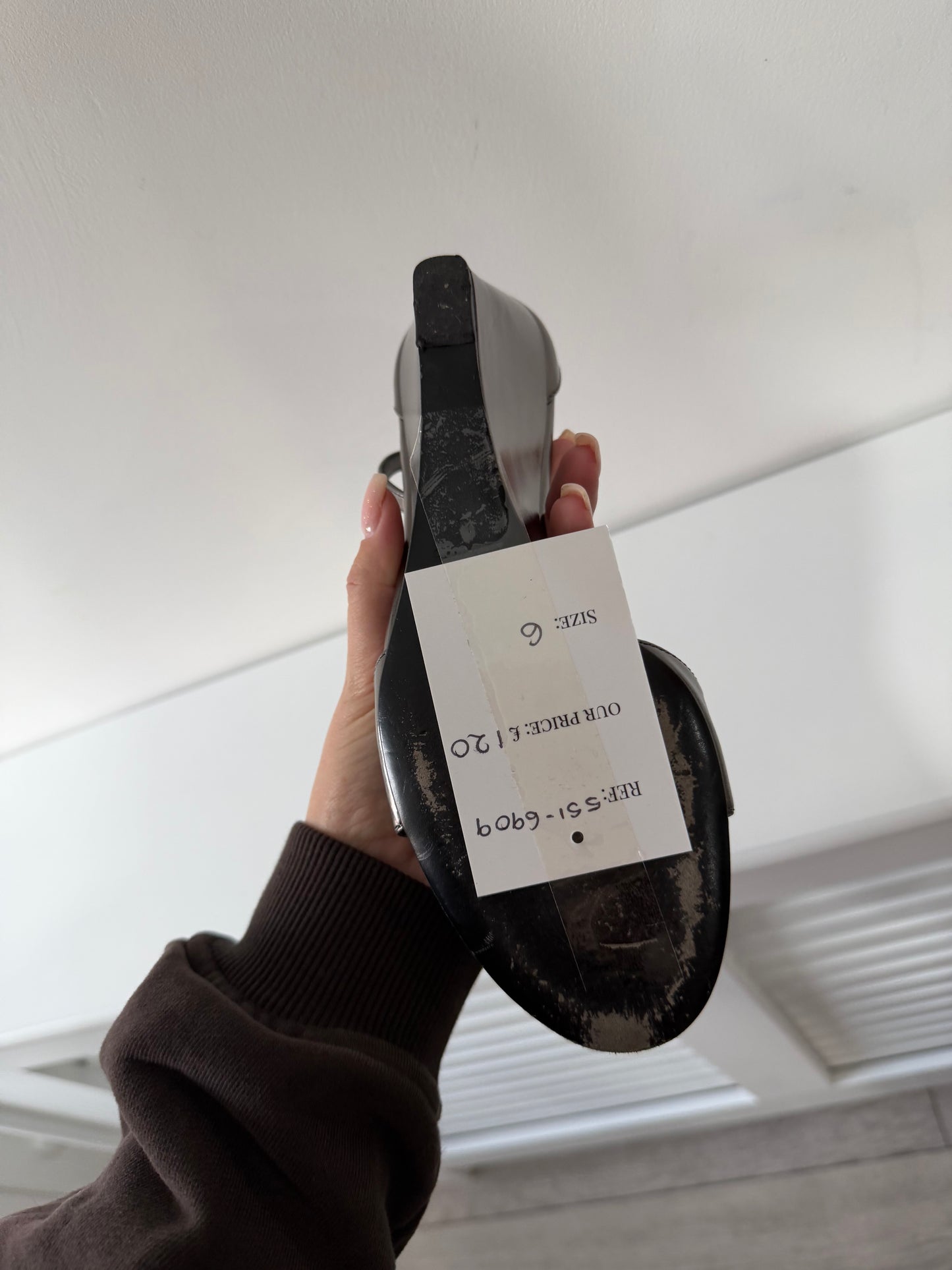 Pre-owned, Pewter Silver Prada Wedges, Size 6