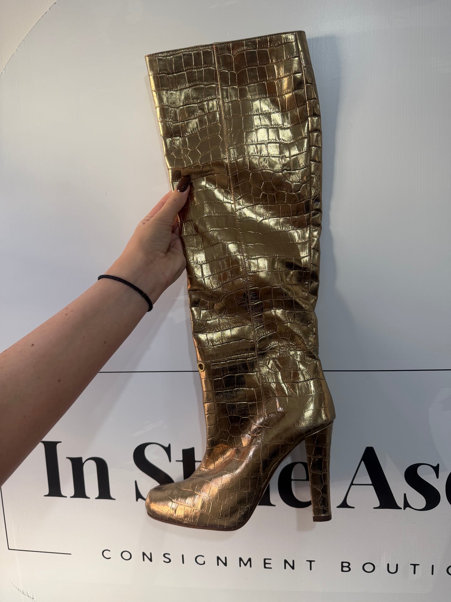 Gold La Perla Knee High Boots, Size 41