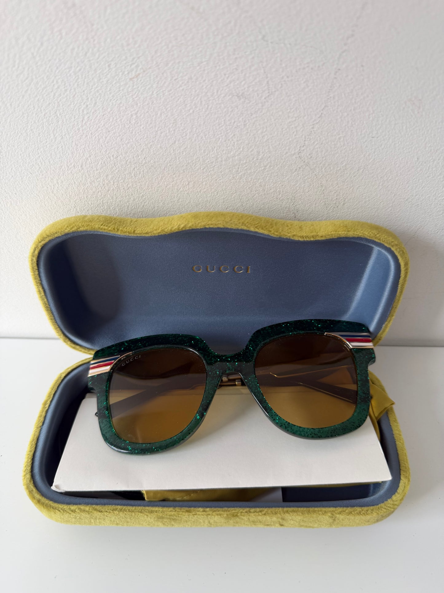 Preloved, Green Glitter Gucci Sunglasses, With Case