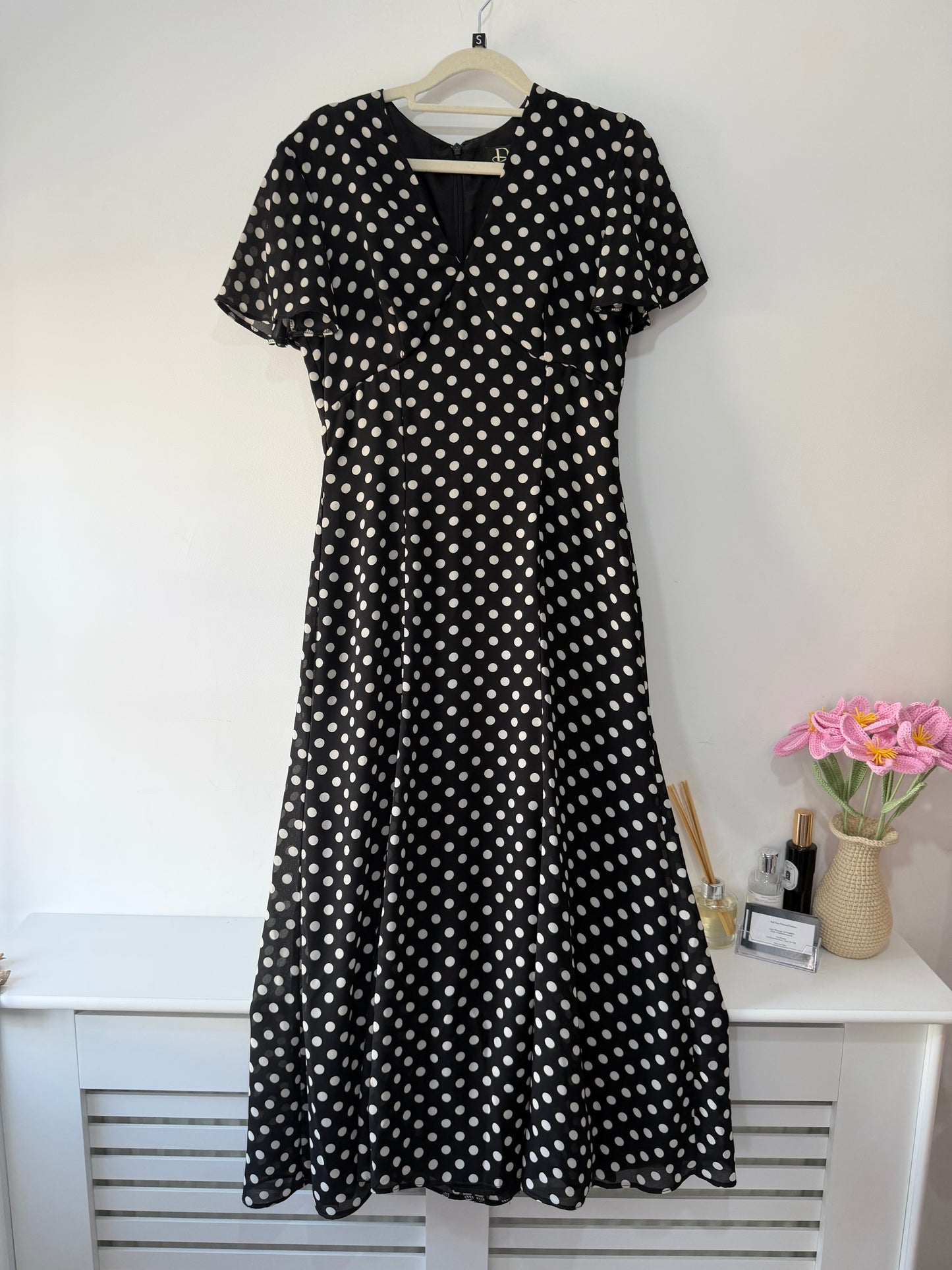 Preloved, Black Polka Dots Debut Dress, UK 10