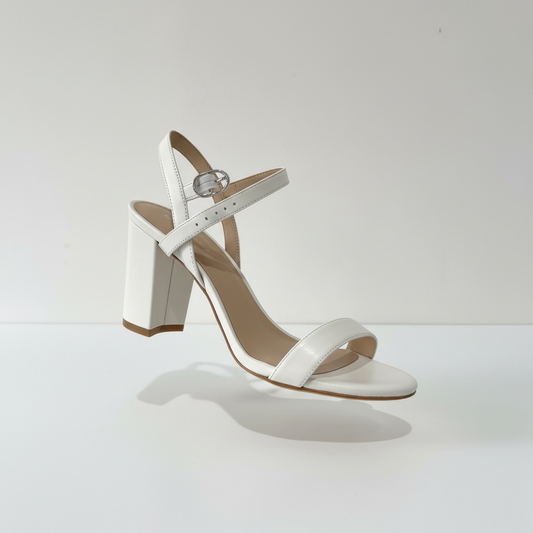 Pre-owned, Brand New White Stuart Wietzman Block Heels, Size UK 7.5 (40.5)