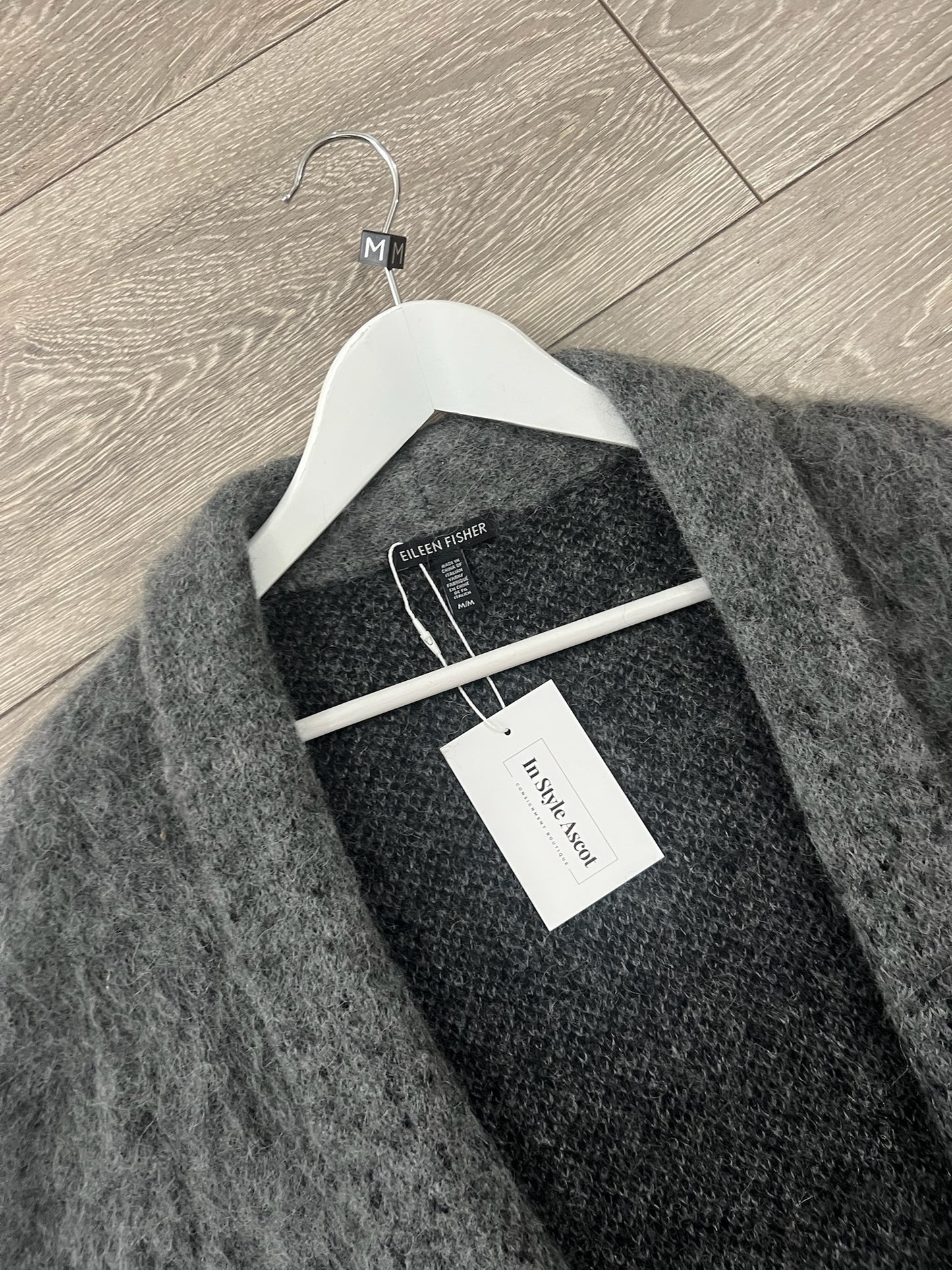 Grey Mohair and Alpaca Eileen Fisher Cardigan, Size M, Pre-owned