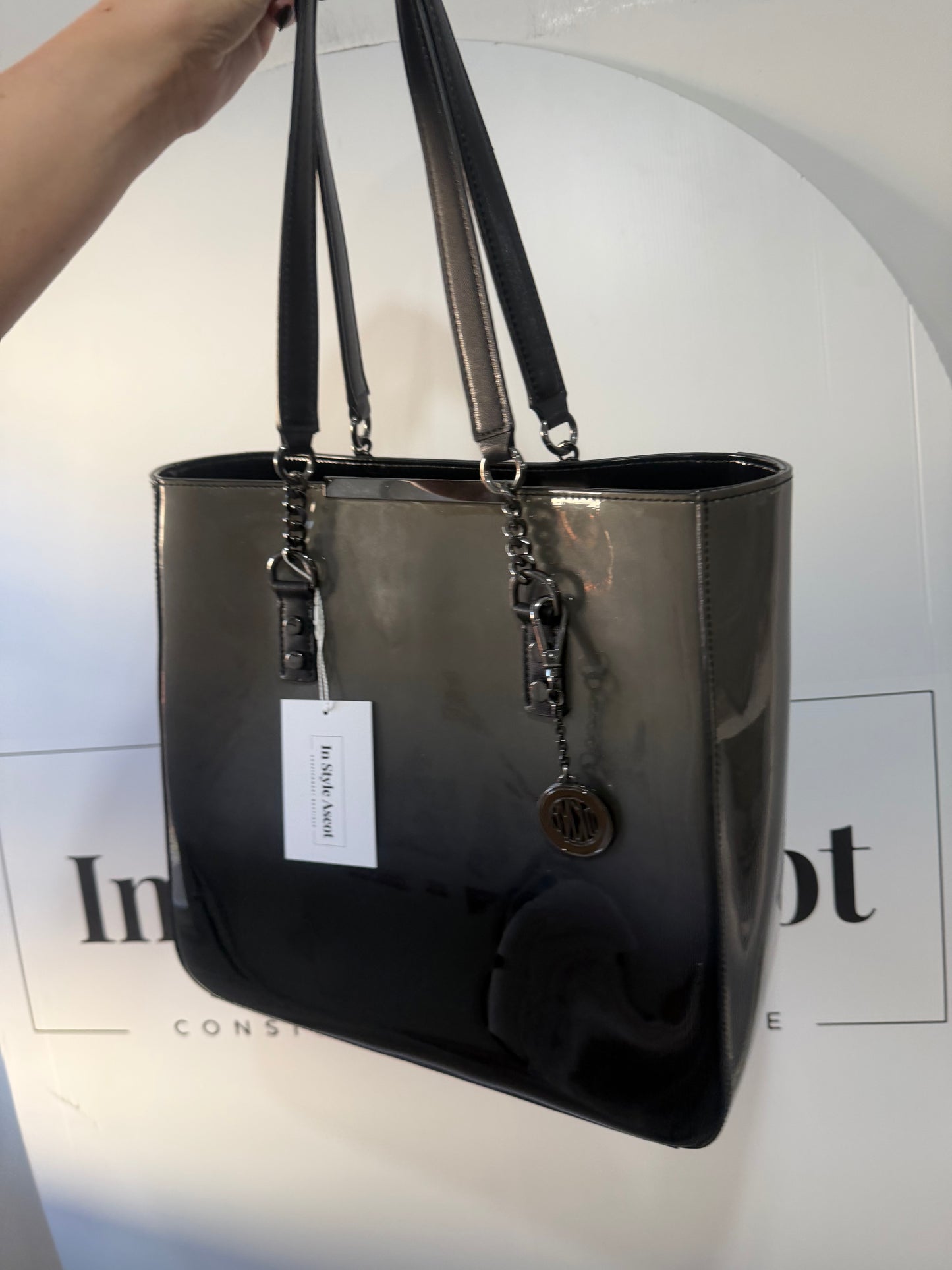Patent Grey Gradient DKNY Tote